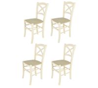 Tommychairs - Set 4 chaises CROSS structure en hêtre peindré aniline blanche, assise revêtue en tissu couleur chanvre