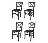 Tommychairs - Set 4 chaises CROSS structure en hêtre peindré en couleur aniline noire, assise revêtue en tissu couleur noir
