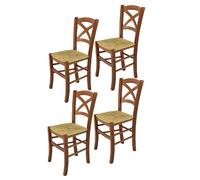 Tommychairs - Set 4 chaises CROSS structure en hêtre peindré en couleur noyer clair et assise en paille