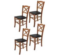 Tommychairs - Set 4 chaises cuisine CROSS, structure en bois de hêtre peindré en couleur noyer clair, assise en cuir artificiel noir