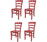 Tommychairs - Set 4 chaises cuisine CUORE, robuste structure en bois de hêtre peindré en aniline couleur rouge et assise en bois