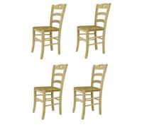 Tommychairs - Set 4 chaises cuisine CUORE, robuste structure en bois d'hêtre poli, non traité, 100% naturel, assise en paille