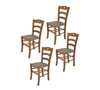 Tommychairs - Set 4 chaises cuisine CUORE, structure en bois de hêtre peindré en noyer clair et assise en tissu couleur chevreuil