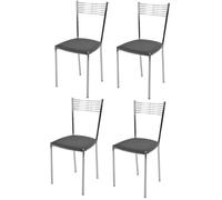 Tommychairs - Set 4 chaises cuisine ELEGANCE, robuste structure en acier chromé et assise en cuir artificiel gris foncé