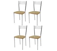 Tommychairs - Set 4 chaises cuisine ELENA, robuste structure en acier chromé et assise en bois couleur chêne