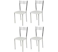 Tommychairs - Set 4 chaises cuisine ELENA robuste structure en acier chromé et assise en cuir artificiel blanc