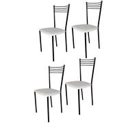 Tommychairs - Set 4 chaises cuisine ELENA robuste structure en acier peindré en noir et assise en cuir artificiel couleur blanc