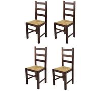 Tommychairs - Set 4 chaises cuisine RUSTICA, robuste structure en bois de hêtre peindré en couleur noyer foncé, assise en paille