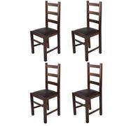 Tommychairs - Set 4 chaises cuisine RUSTICA, structure en bois de hêtre peindré en noyer foncé, assise en cuir artificiel moka