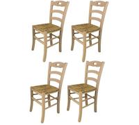 Tommychairs - Set 4 chaises cuisine SAVOIE, robuste structure en bois de hêtre poli non traité, 100% naturel et assise en paille
