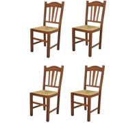 Tommychairs - Set 4 chaises cuisine SILVANA, robuste structure en bois de hêtre peindré en noyer clair et assise en paille