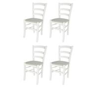 Tommychairs - Set 4 chaises cuisine VENEZIA, structure en bois de hêtre laqué en blanc, assise en tissu couleur blanc d'huitre