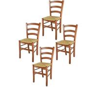 Tommychairs - Set 4 chaises cuisine VENICE, robuste structure en bois de hêtre peindré en couleur cerisier et assise en paille