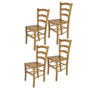 Tommychairs - Set 4 chaises cuisine VENICE, robuste structure en bois de hêtre peindré en couleur chêne et assise en bois