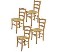 Tommychairs - Set 4 chaises cuisine VENICE, robuste structure en bois de hêtre peindré en couleur chêne et assise en paille