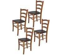 Tommychairs - Set 4 chaises cuisine VENICE, structure en bois de hêtre peindré en noyer clair et assise en cuir artificiel moka