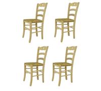 Tommychairs - Set 4 chaises CUORE, structure en bois de hêtre poli, non traité, 100% naturel et assise en paille