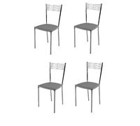 Tommychairs - Set 4 chaises Elegance structure en acier chromé, assise revêtue en cuir artificiel gris clair