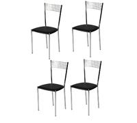 Tommychairs - Set 4 chaises Elegance structure en acier chromé, assise revêtue en cuir artificiel noir