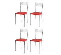 Tommychairs - Set 4 chaises Elegance structure en acier chromé, assise revêtue en cuir artificiel rouge