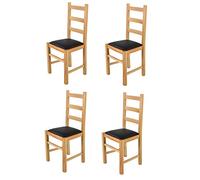 Tommychairs - Set 4 chaises RUSTICA pour cuisine, bar et salle à manger, robuste structure en bois de hêtre peindré en couleur naturelle et assise rembourrée et revêtue en cuir artificiel couleur noir