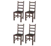 Tommychairs - Set 4 chaises RUSTICA pour cuisine, bar et salle à manger, robuste structure en bois de hêtre peindré en noyer foncé et assise rembourrée et revêtue en cuir artificiel couleur marron