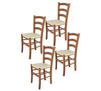 Tommychairs - Set 4 chaises VENICE pour cuisine, bar et salle à manger, robuste structure en bois de hêtre peindré en couleur cerisier et assise rembourrée et revêtue en cuir artificiel couleur ivoire