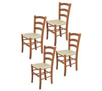 Tommychairs - Set 4 Chaises VENICE Structure en hêtre peindré en cerisier et assise en faux cuir ivoire