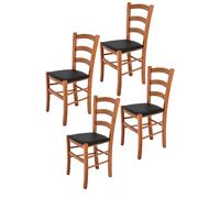 Tommychairs - Set 4 Chaises VENICE Structure en hêtre peindré en cerisier et assise en faux cuir noir