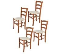 Tommychairs - Set 4 Chaises VENICE Structure en hêtre peindré en cerisier et assise en tissu ivoire