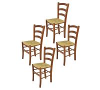 Tommychairs - Set 4 Chaises VENICE Structure en hêtre peindré en noyer clair et assise en paille