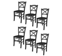 Tommychairs - Set 6 chaises CROSS structure en hêtre peindré en couleur aniline noire, assise revêtue en tissu couleur noir