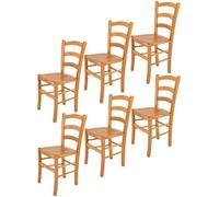 Tommychairs - Set 6 chaises cuisine VENICE, robuste structure en bois de hêtre peindré en couleur miel et assise en bois
