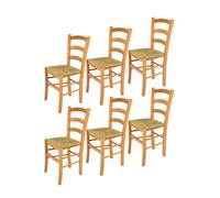 Tommychairs - Set 6 chaises cuisine VENICE, robuste structure en bois de hêtre peindré en couleur miel et assise en paille