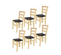 Tommychairs - Set 6 chaises cuisine VENICE, structure en bois de hêtre peindré en coleur naturelle assise en cuir artificiel noir