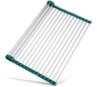 Tomorotec Égouttoir à Vaisselle Enroulable en Acier Inoxydable, Pliable au-Dessus de l'évier, Organiseur Multifonction pour Gadgets de Cuisine, 45 x 40 cm (Vert foncé)