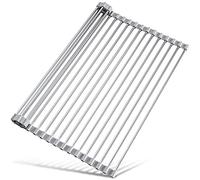 Tomorotec Égouttoir à Vaisselle Enroulable en Acier Inoxydable pour évier - Organiseur de Cuisine - Tapis de Drainage pour Tasses, Fruits, légumes - 45 x 40 cm - Antidérapant - Gris