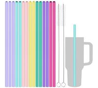 Tomorotec Lot de 15 pailles réutilisables en silicone de 30,5 cm pour gobelets Stanley de 50,8 à 76,2 ml, 1184 ml avec 2 brosses de nettoyage, sans BPA, pailles flexibles de qualité alimentaire pour