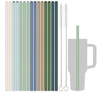 Tomorotec Lot de 15 pailles réutilisables en silicone de 30,5 cm pour gobelets Stanley de 50,8 à 76,2 ml, 1,2 l avec 2 brosses, sans BPA, couleurs vives, couleurs vives pour la Saint-Patrick (couleur
