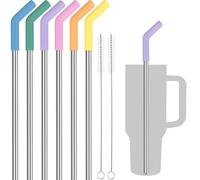Tomorotec Lot de 6 pailles en acier inoxydable avec pointe en silicone pour gobelets Stanley de 1200 ml avec 2 brosses de nettoyage, 33 cm de long, sans BPA, saines et sûres pour l'extérieur et la