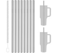 Tomorotec Lot de 8 pailles en acier inoxydable pour gobelets Stanley de 1200 ml et 887 ml avec 2 longues brosses de nettoyage, pailles réutilisables de 30,5 cm de large pour smoothies, milkshakes,