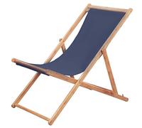 Tomostar Chaise Longue Pliante en Bois, Bain de Soleil Transat Chilienne Tissu et Cadre en Bois Bleu