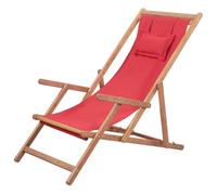 Tomostar Chaise Longue Pliante en Bois, Bain de Soleil Transat Chilienne Tissu et Cadre en Bois Rouge