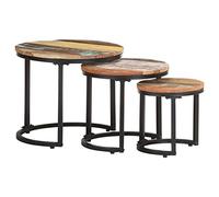 Tomostar Lot de 3 Table Basse Gigogne Ronde, Table d'appoint Empilable Salon 3 pcs Bois de récupération Massif