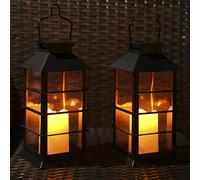 Tomshine Lot de 2 Lanternes Solaires Exterieures Jardin avec Bougie LED Sans Flamme, Lanterne Extérieure Étanche IP44, Lanterne Solaire de Balcon de Jardin, Lanterne a Bougie