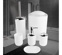 Tomvorks Ensemble Complet D'accessoires de Salle de Bain 6 Pièces, Distributeur Savon en Plastique Robuste et Porte-Brosse à Dents pour Un Usage Familial (Blanc)
