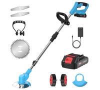 Tondeuse à gazon 3 en 1 21 V avec batterie, coupe-bordure, tondeuse à gazon sans fil avec chargeur, 7800 tr/min, manche télescopique comme coupe-bordures (1 batterie)