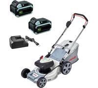 Tondeuse à gazon 43cm sans fil 2 Batteries Lithium 40V - 2,5Ah + Chargeur, Hauteur 25 à 75cm Mulching Bac 50L 600 m² IKRA