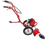 Tondeuse À Gazon Autoportée, Débroussailleuse Thermique 49 Cm³ 2 Temps avec Roues Auxiliaires Pliables, Lames De Tonte Et De Décompactage pour Jardin, Cour Et Petite Ferme