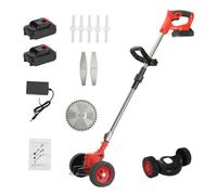 Tondeuse à gazon électrique sans fil 21V-Batterie Lithium 2x2Ah+1 chargeur,800W,longueur de poignée réglable 92-122cm, Rouge
